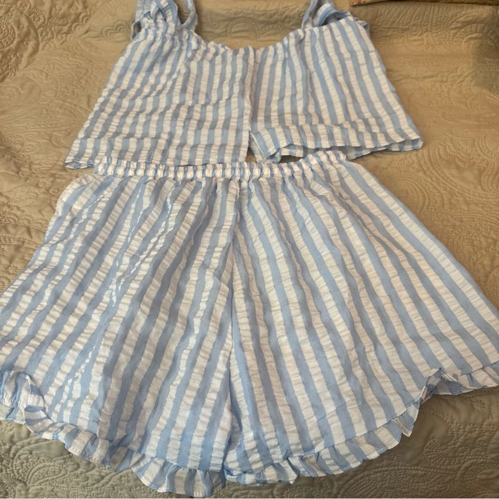 Blue and White Striped Two-Piece PJs - Picture 6 of 10